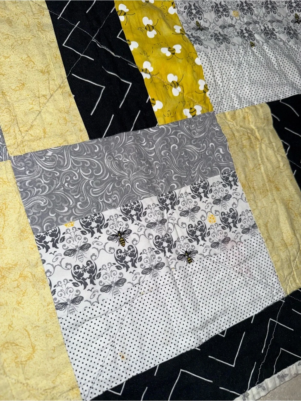 Bumblebee Patchwork Quilt Baby Blanket Double Sided Handmade Coquette Newborn
